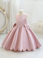 5320 Wholesale Satin Pink Formal Short Ball Gown Frock Flower Girl Dress for 5Y 7 Years Old  Little Girls Graduation Birthday Party