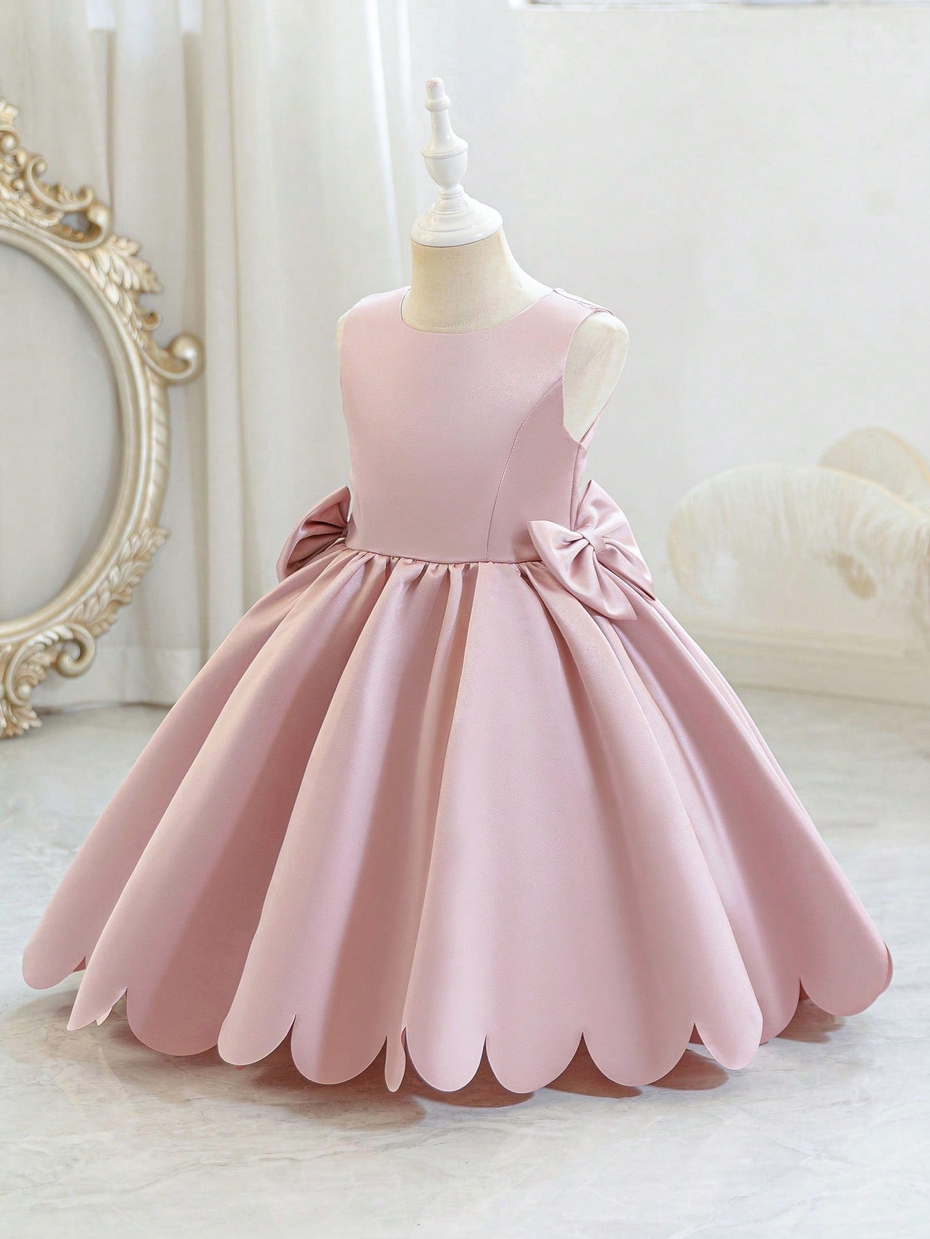5320 Wholesale Satin Pink Formal Short Ball Gown Frock Flower Girl Dress for 5Y 7 Years Old  Little Girls Graduation Birthday Party