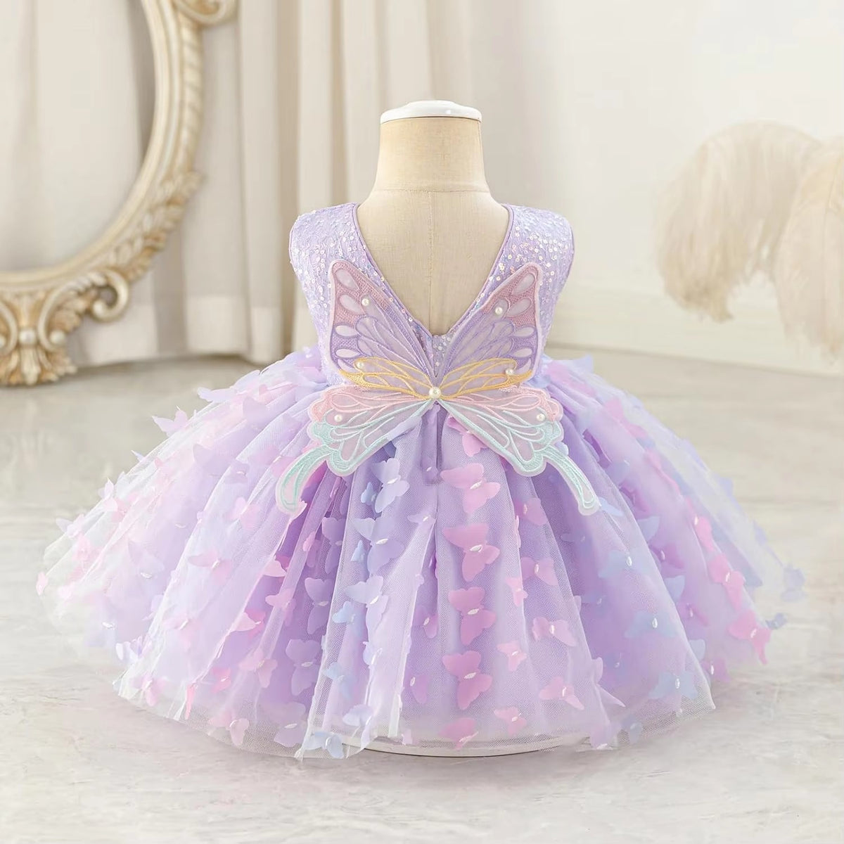 5300 Toddler Girl Tutu Pageant Dress Sparkly Sequin Butterfly Flower Girl Formal Occasion Birthday Party