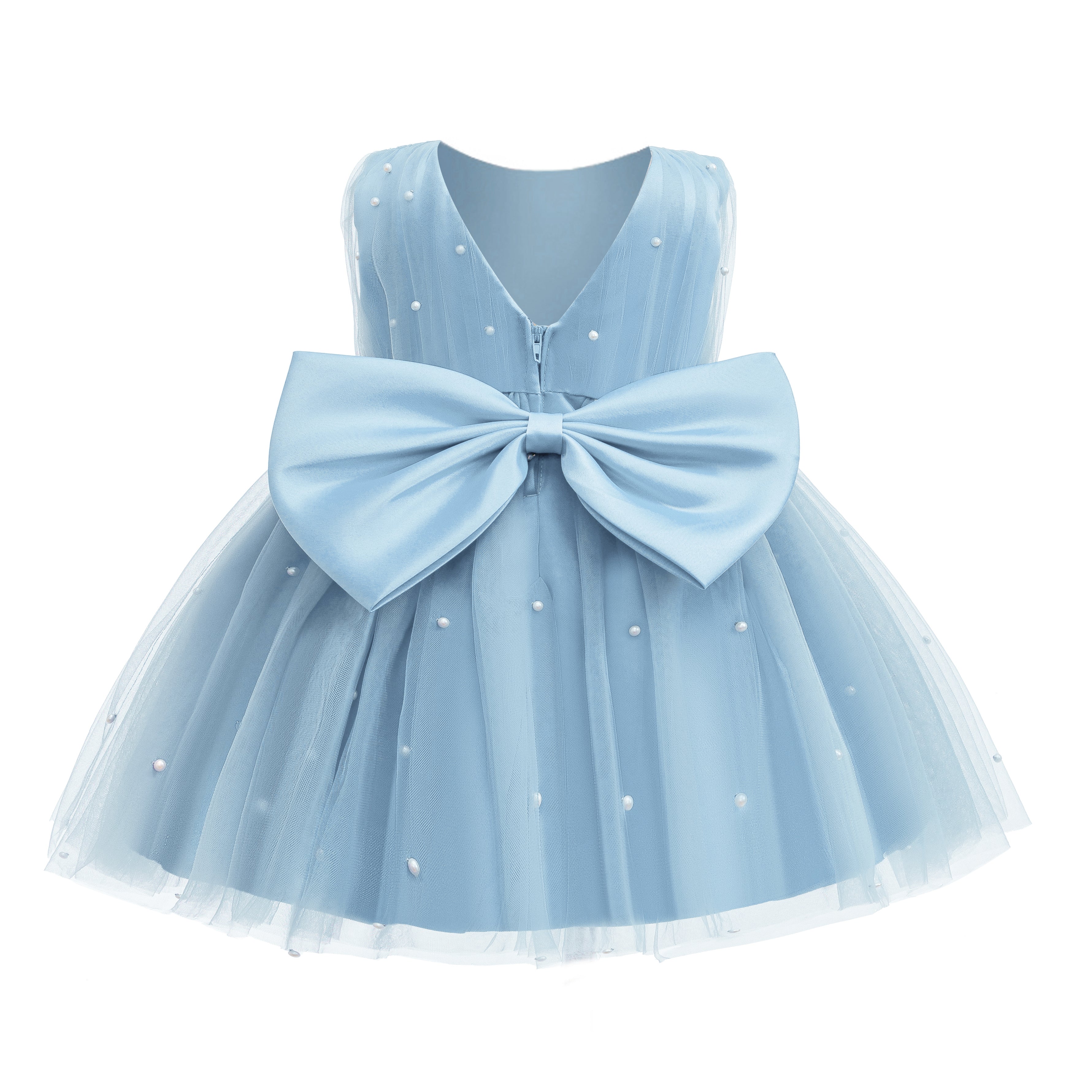 5296 Champagne Baby Girls Tulle Party Dress Pearl Decor Sleeveless Puffy Skirt 12-18M 18-24M Flower Girl Wholesale Vendor Export