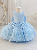 5321 Wholesale Satin 3D Flower Sleeveless Formal Princess Dress for 6Y 7Y 8 Years Old Little Girls Kids Birthday Party Night Gown