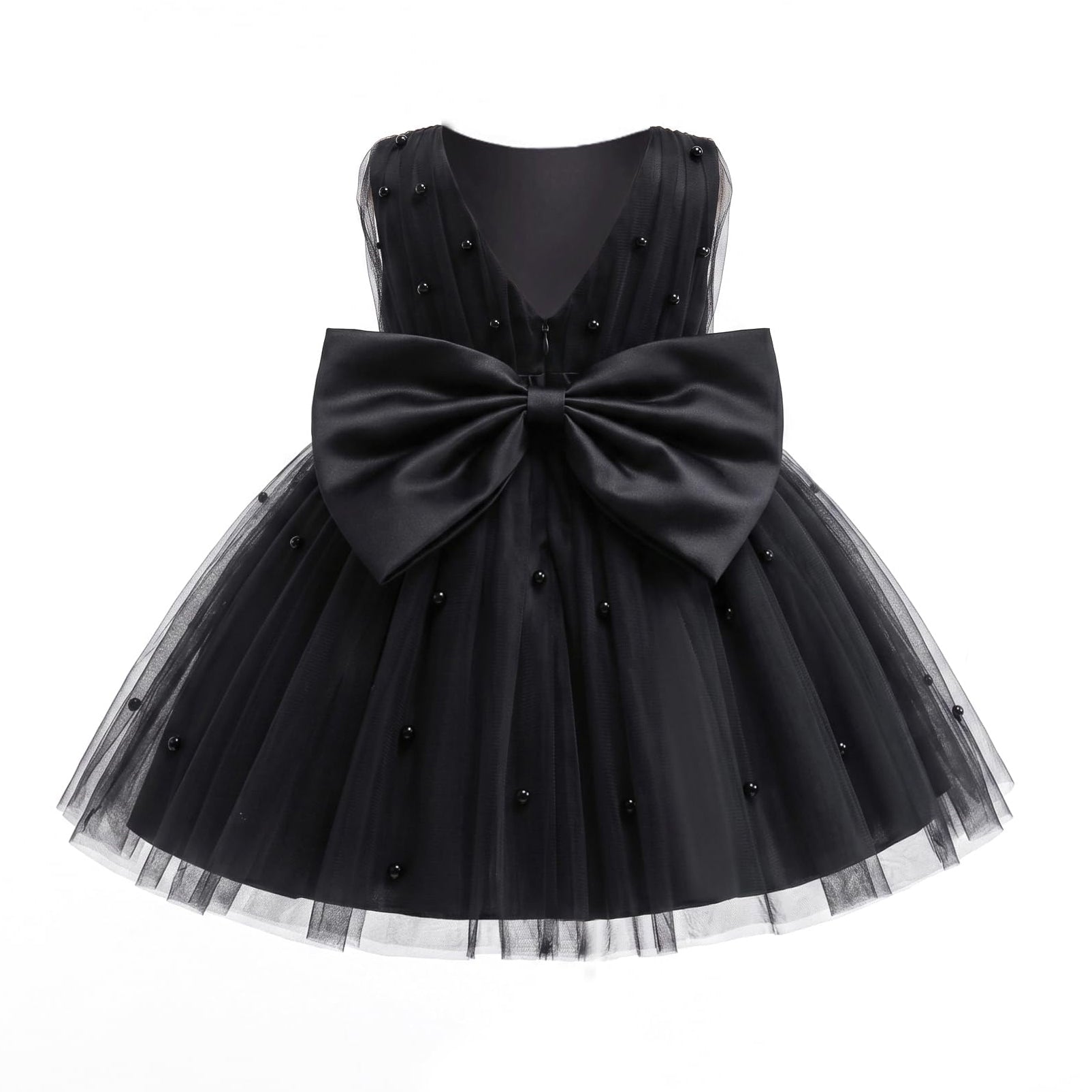 5296 Champagne Baby Girls Tulle Party Dress Pearl Decor Sleeveless Puffy Skirt 12-18M 18-24M Flower Girl Wholesale Vendor Export