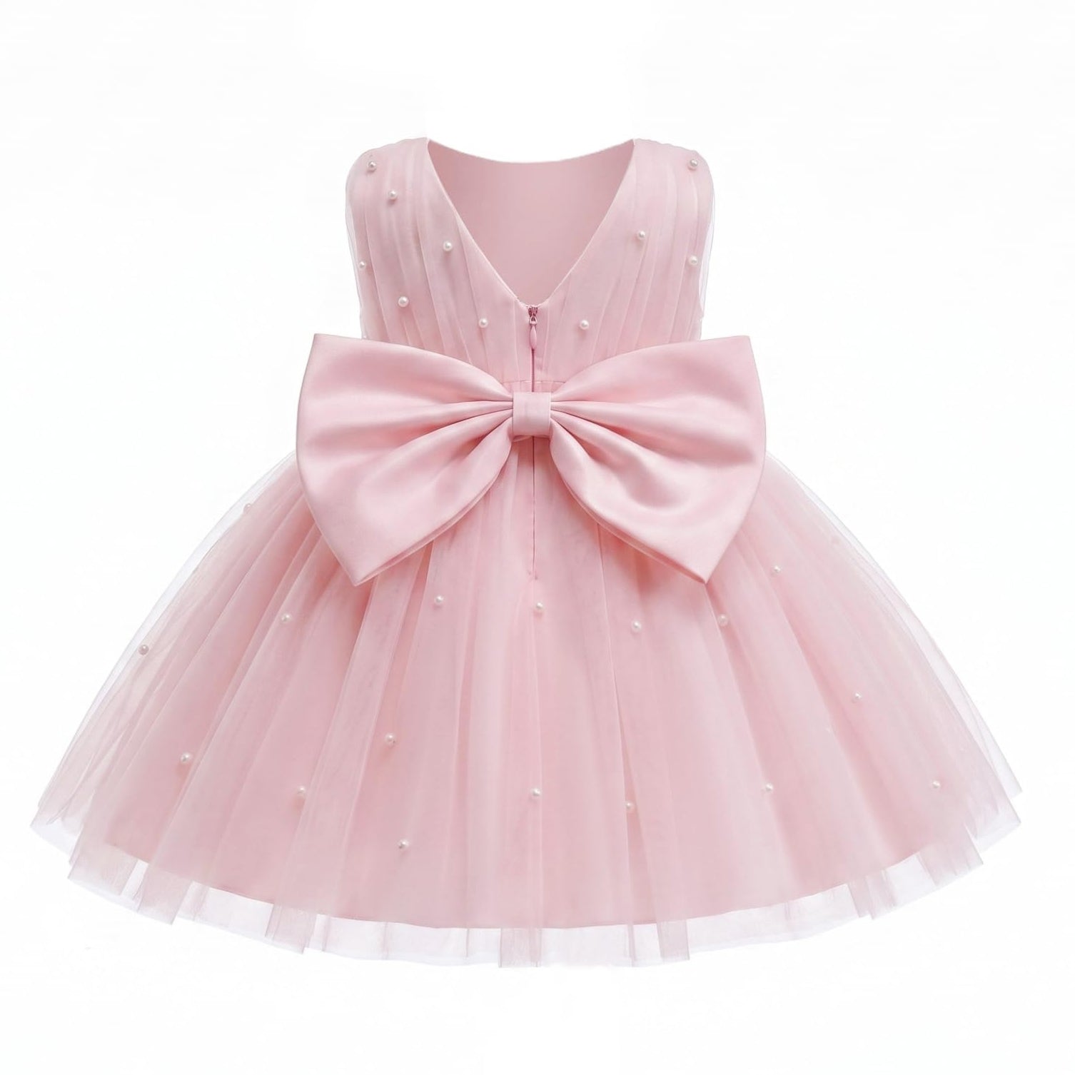 5296 Champagne Baby Girls Tulle Party Dress Pearl Decor Sleeveless Puffy Skirt 12-18M 18-24M Flower Girl Wholesale Vendor Export