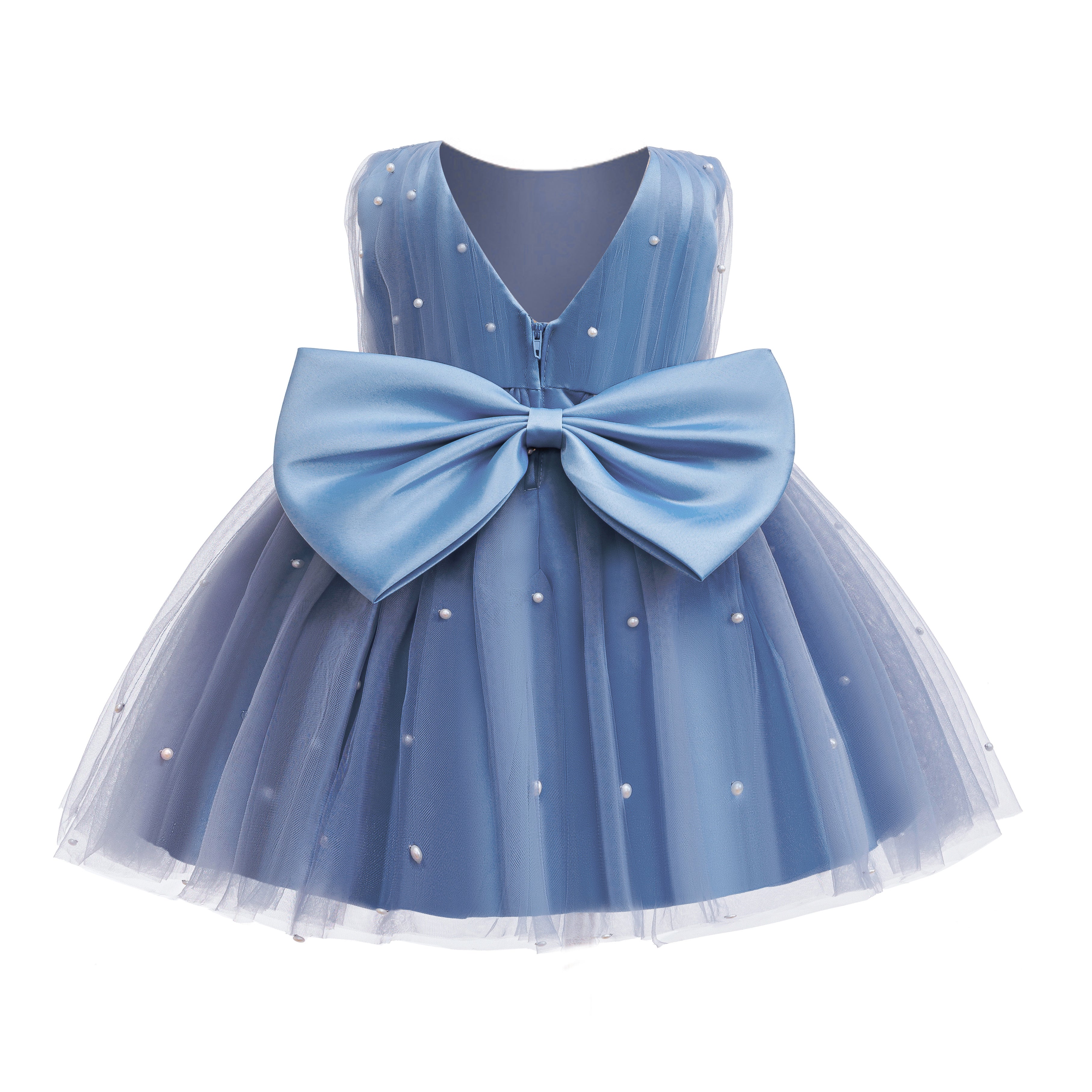 5296 Champagne Baby Girls Tulle Party Dress Pearl Decor Sleeveless Puffy Skirt 12-18M 18-24M Flower Girl Wholesale Vendor Export