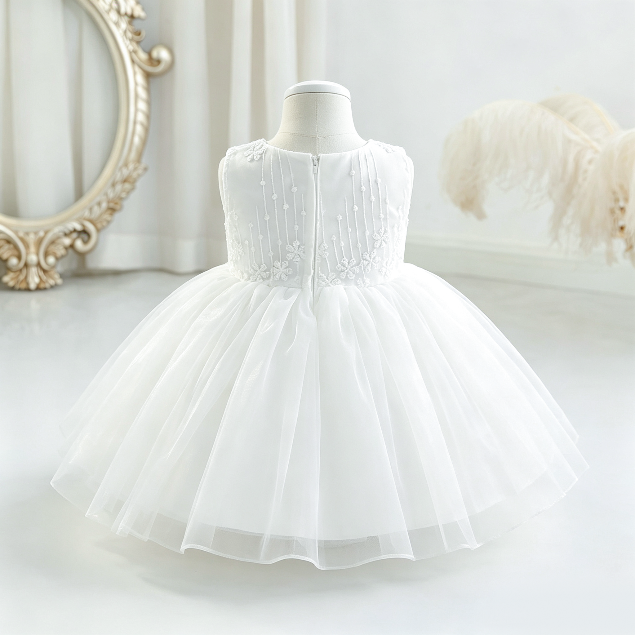 7928 Baptism Dress for Baby Girl Tutu Dress for Baby Princess Lace Bow Decorated Birthday White Dress for 0-3 Month Baby Girl