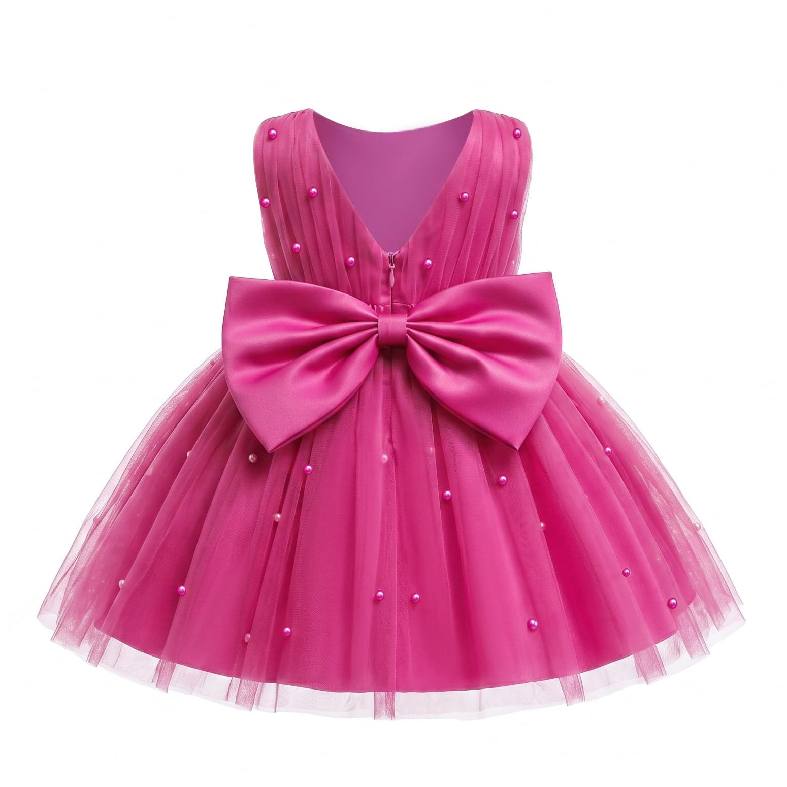 5296 Champagne Baby Girls Tulle Party Dress Pearl Decor Sleeveless Puffy Skirt 12-18M 18-24M Flower Girl Wholesale Vendor Export