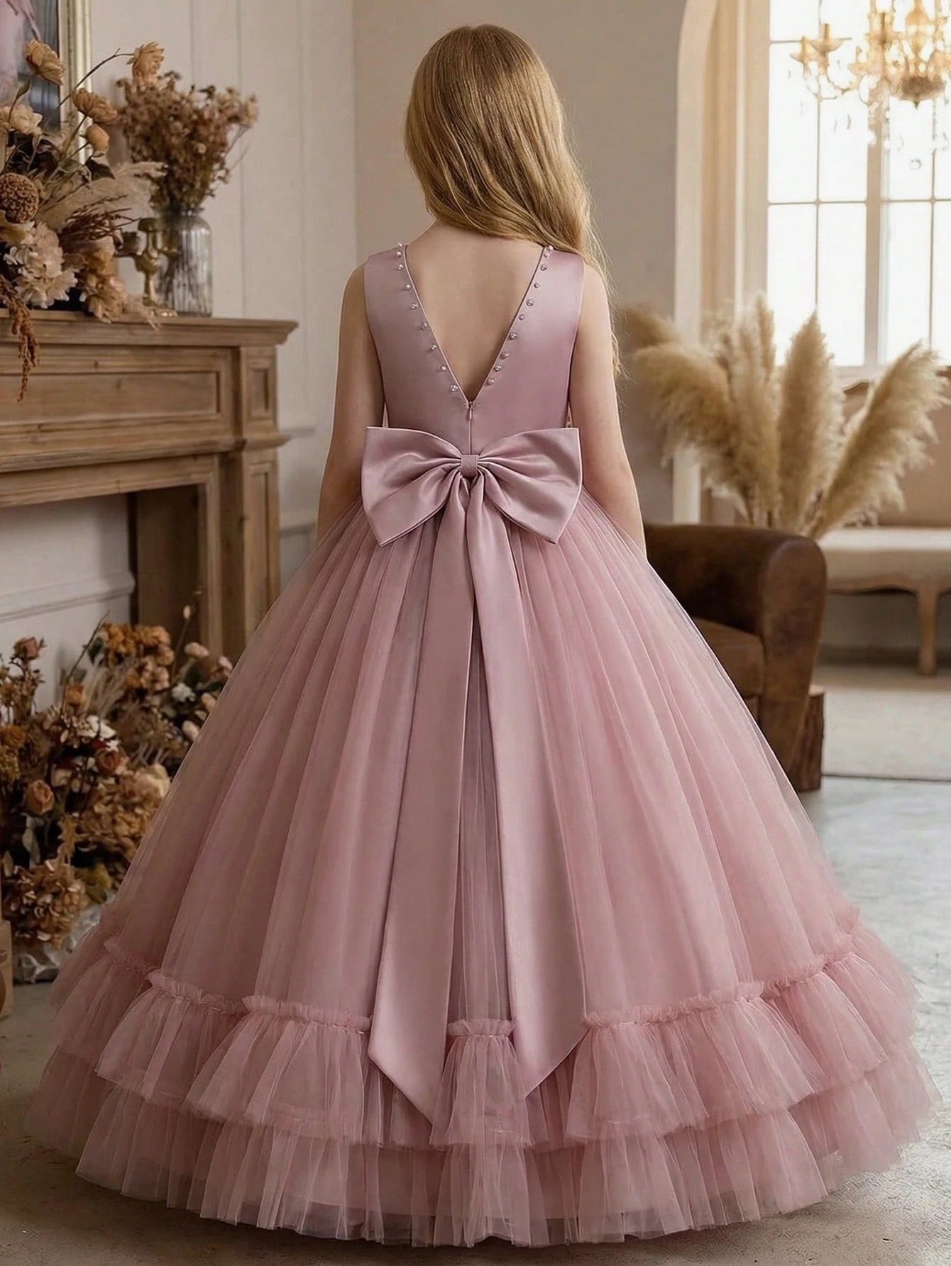 5191 Flower Girl Dresses Wedding Kids Lovely Puffed Backless Big Butterfly Bridesmaid Princess Teen Girls Clothing 15 to 16