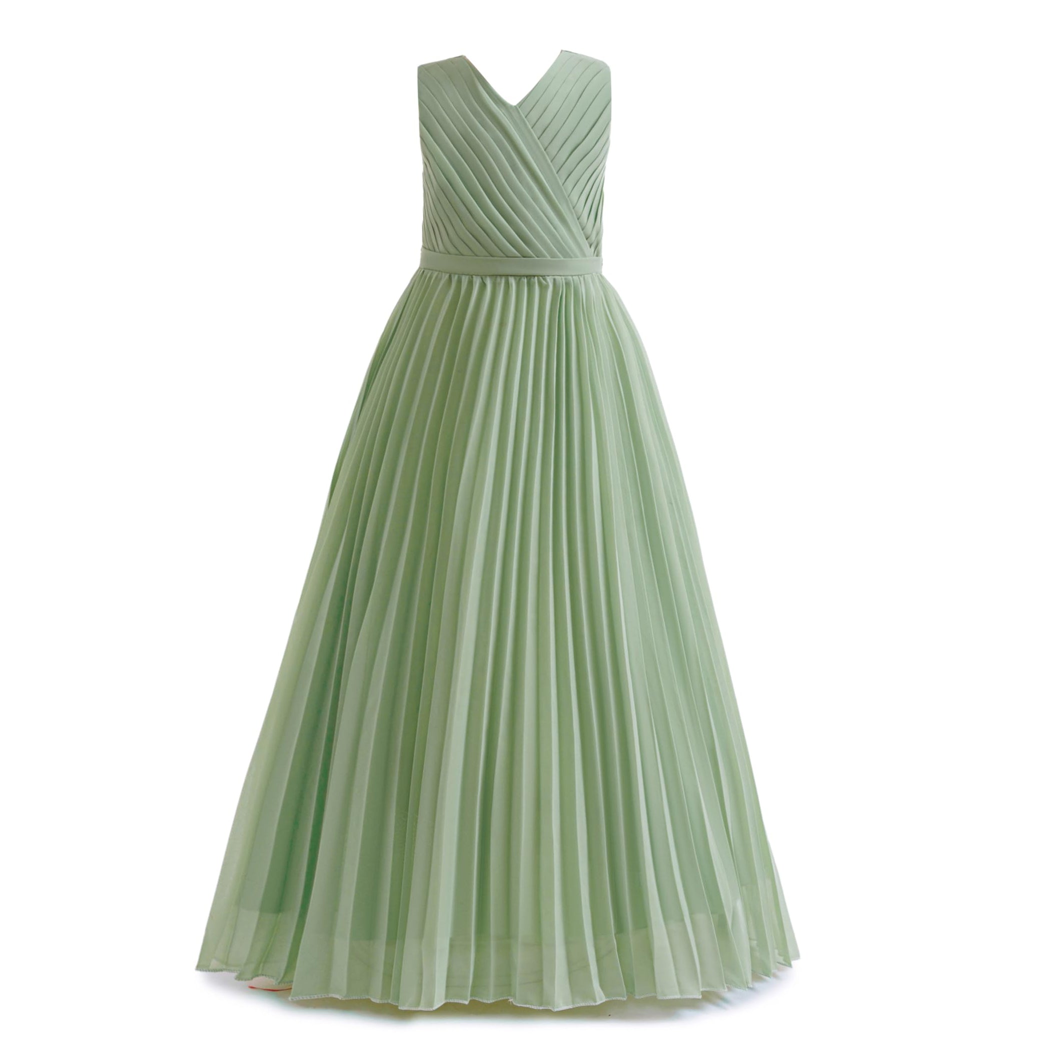 5272 Girls Formal Dress Royal Blue Chiffon V Neck Pleated Floor Length Junior Bridesmaid Gown for Wedding Party Graduation Wear