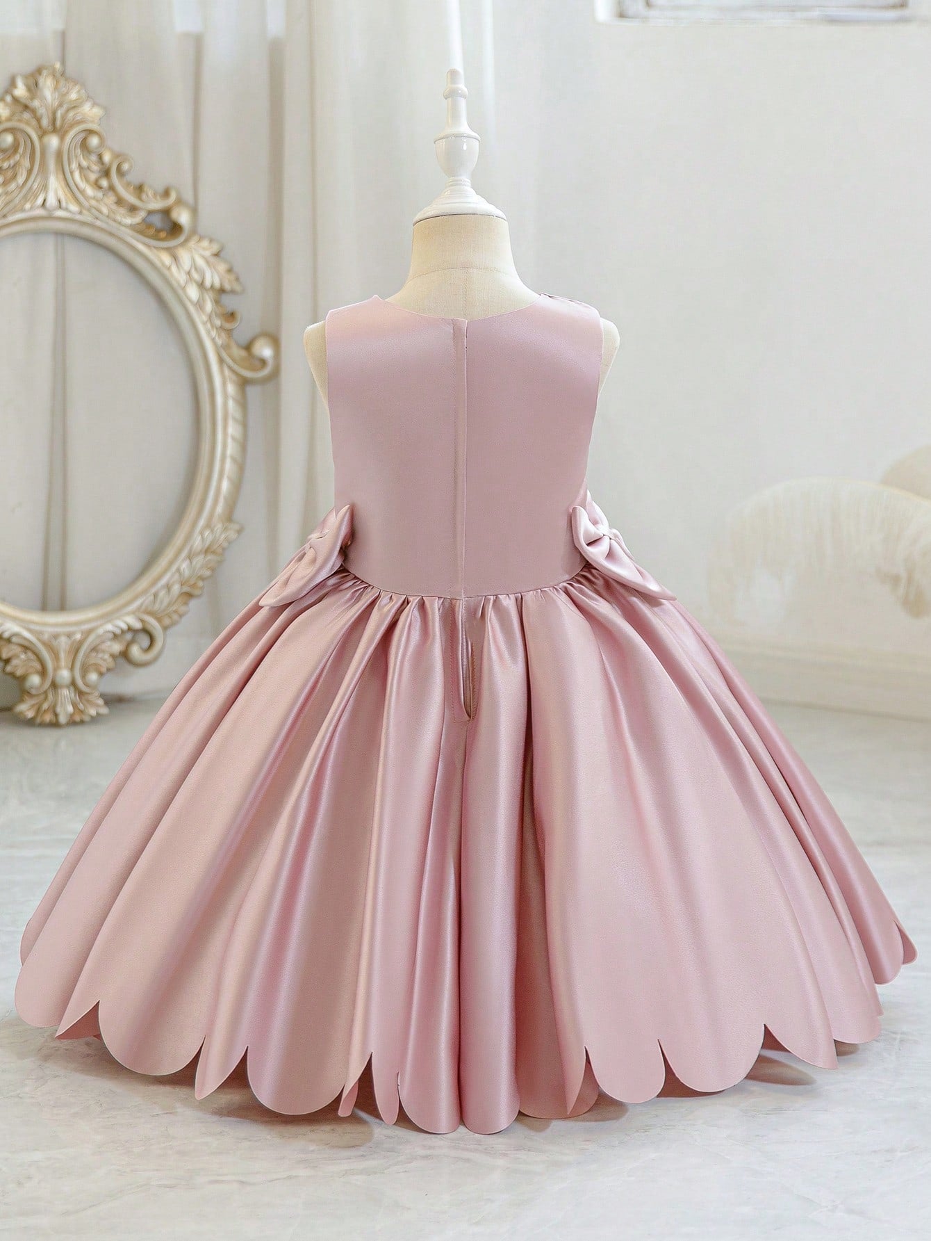 5320 Wholesale Satin Pink Formal Short Ball Gown Frock Flower Girl Dress for 5Y 7 Years Old  Little Girls Graduation Birthday Party