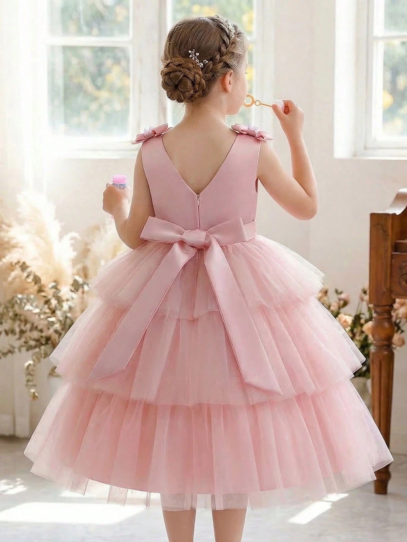 5276 Wholesale Afghani Smocked Tulle Tutu Pink Summer Princess Ball Gown for Toddler Little Girls Kids 7Y Birthday Party Pageant