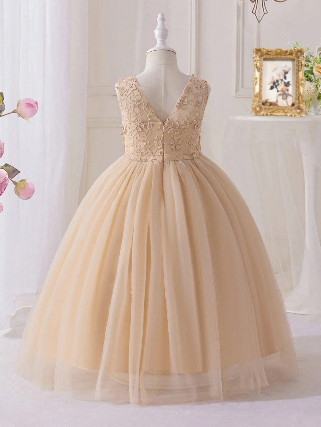 7789 Wholesale Rose Gold Princess Tutu Ballroom Gown Flower Girl Dress 5Y Formal Kids Girls Wedding Birthday Party Dresses