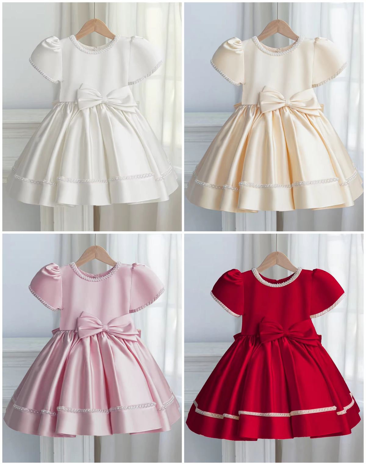 5180 Ball Gown for Kids Beaded Satin  Little Girls Party Dresses Birthday Flower Girls Dress Princess Boutique Clothes
