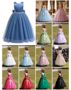 7790 Flower Girls Tulle Dresses for Formal Wedding Party Luxury Satin Elegant Princess Pageant Long Fashion Girl Kids Dress 4-14Y