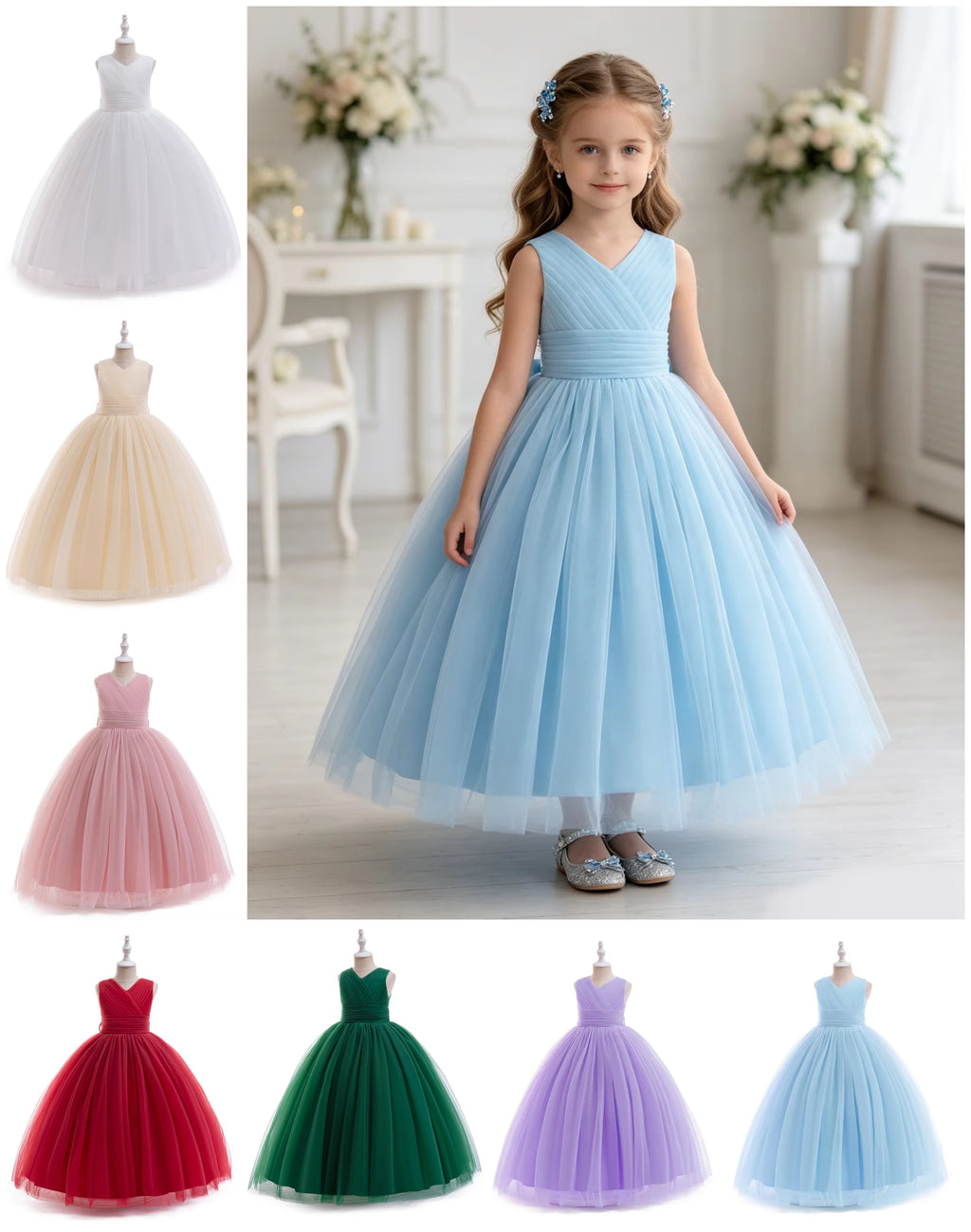 5091 Wholesale Elegant Casual Baby Girl Princess Gown Muslim Eid Flower Girl Wedding Party Dresses for Kids Girls 10-12 Years Old