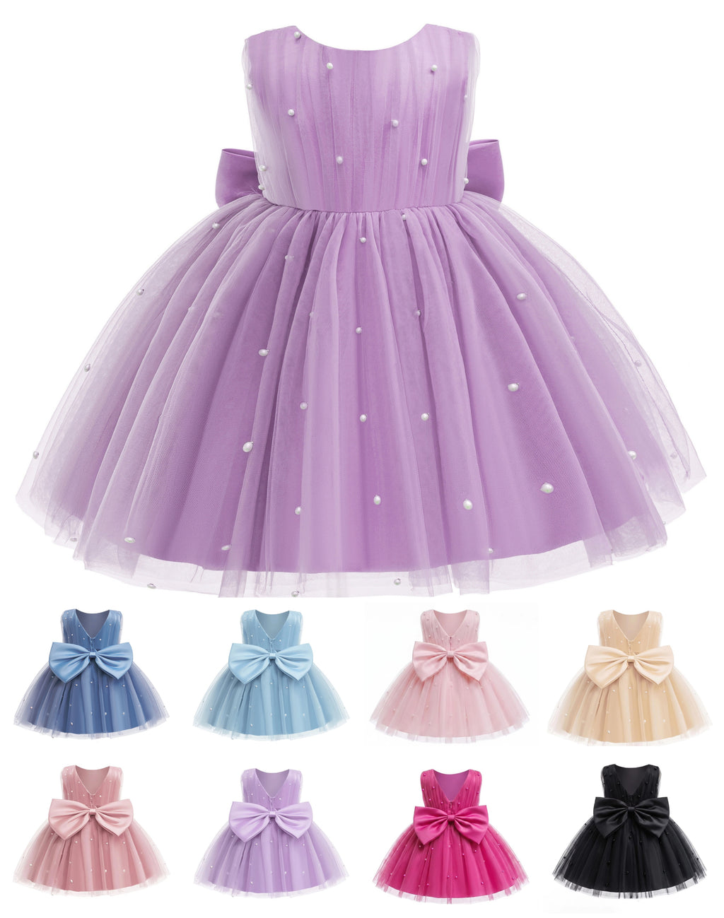 5296 Champagne Baby Girls Tulle Party Dress Pearl Decor Sleeveless Puffy Skirt 12-18M 18-24M Flower Girl Wholesale Vendor Export