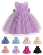 5296 Champagne Baby Girls Tulle Party Dress Pearl Decor Sleeveless Puffy Skirt 12-18M 18-24M Flower Girl Wholesale Vendor Export