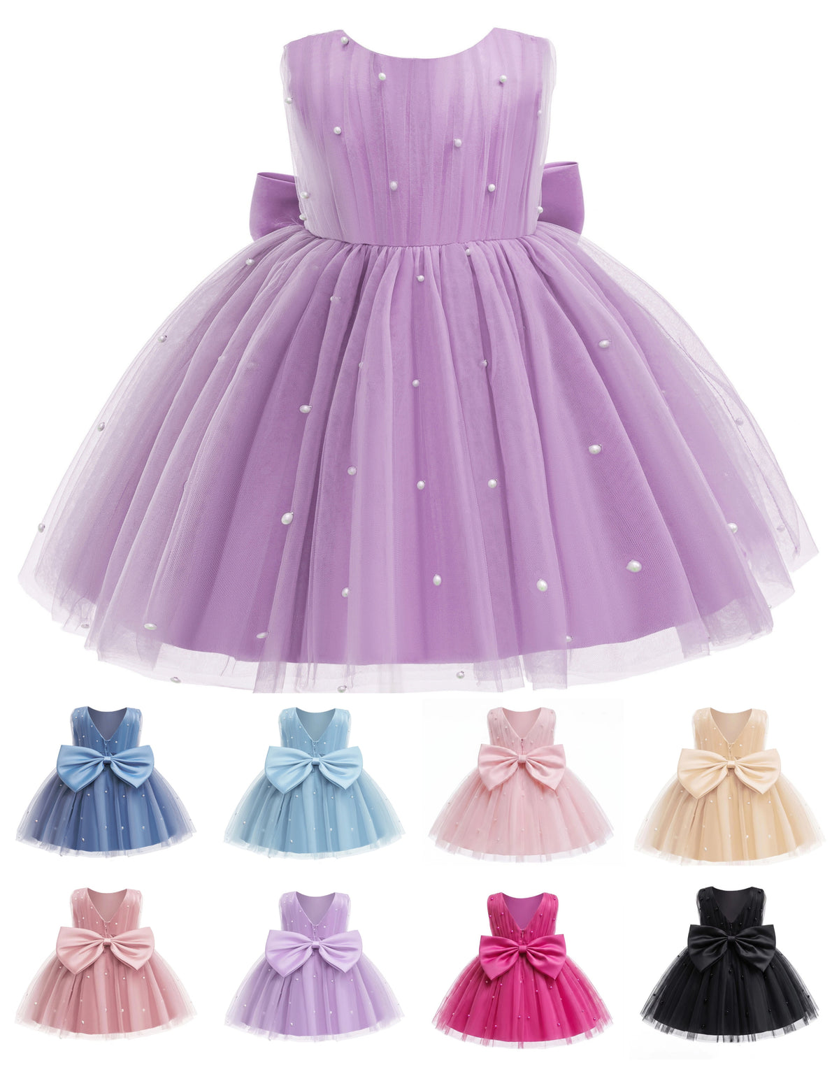 5296 Champagne Baby Girls Tulle Party Dress Pearl Decor Sleeveless Puffy Skirt 12-18M 18-24M Flower Girl Wholesale Vendor Export