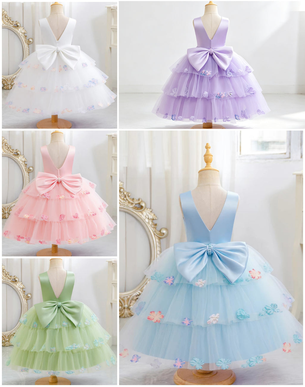 5270 Kids Dresses for Girls Sleeveless V Backless Girls' Dresses Floral Puffy Luxury Prom Party Gown
