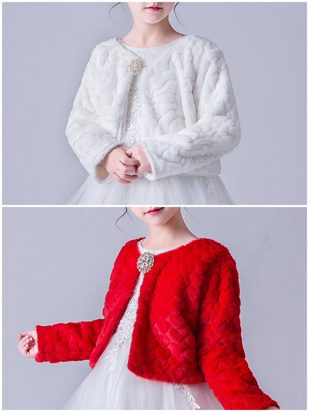 903 Girls Long Sleeve Jacket Autumn Winter Children White Bow Fur Elegant Fashion Baby Girls Formal Soft Party Coat Kids Cape