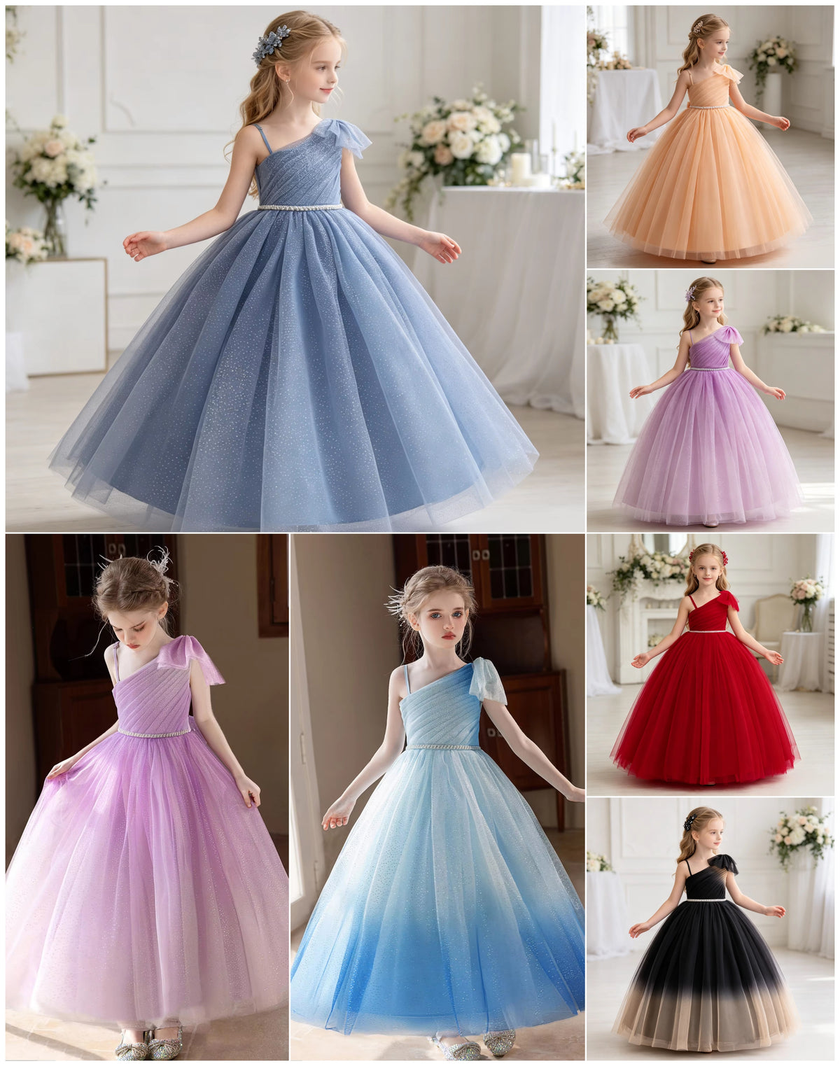5163 New Year Gala Girls One Shoulder Dress Burgundy Gown for Christmas Recital Holiday Party Stage Performance Year End Celebration