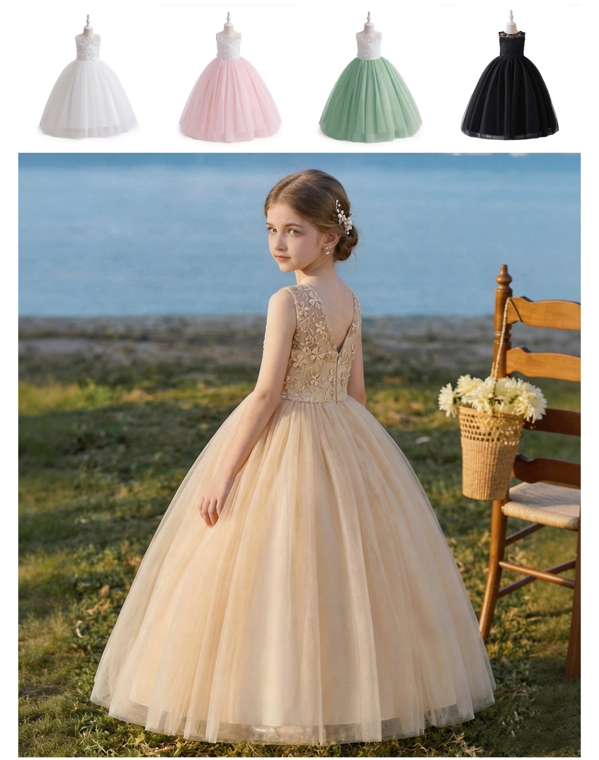7789 Wholesale Rose Gold Princess Tutu Ballroom Gown Flower Girl Dress 5Y Formal Kids Girls Wedding Birthday Party Dresses