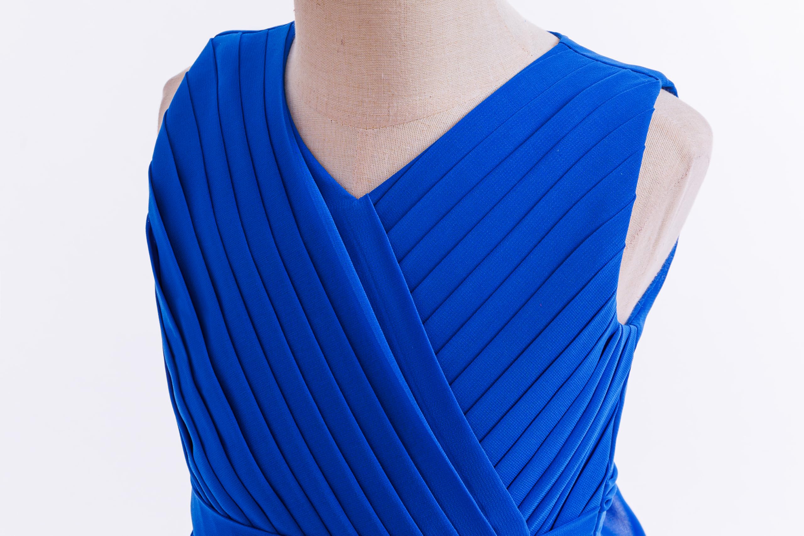 5272 Girls Formal Dress Royal Blue Chiffon V Neck Pleated Floor Length Junior Bridesmaid Gown for Wedding Party Graduation Wear