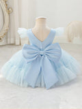 5298 Blue Infant Baby Girl Tulle Dress Satin Bow Birthday Wedding Baby Girl Pageant Princess Gown Party Outfit 3 to 24 Months