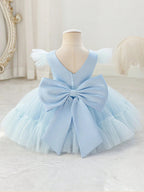 5298 Blue Infant Baby Girl Tulle Dress Satin Bow Birthday Wedding Baby Girl Pageant Princess Gown Party Outfit 3 to 24 Months