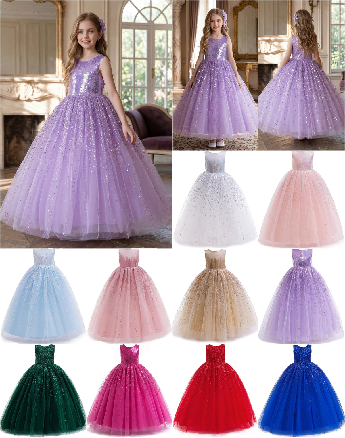5157/5258  Wholesale Girl Dresses 10 Years Old Princess Gold Sequin Birthday Party Wedding Evening Gown Kids Baby Girls Frock