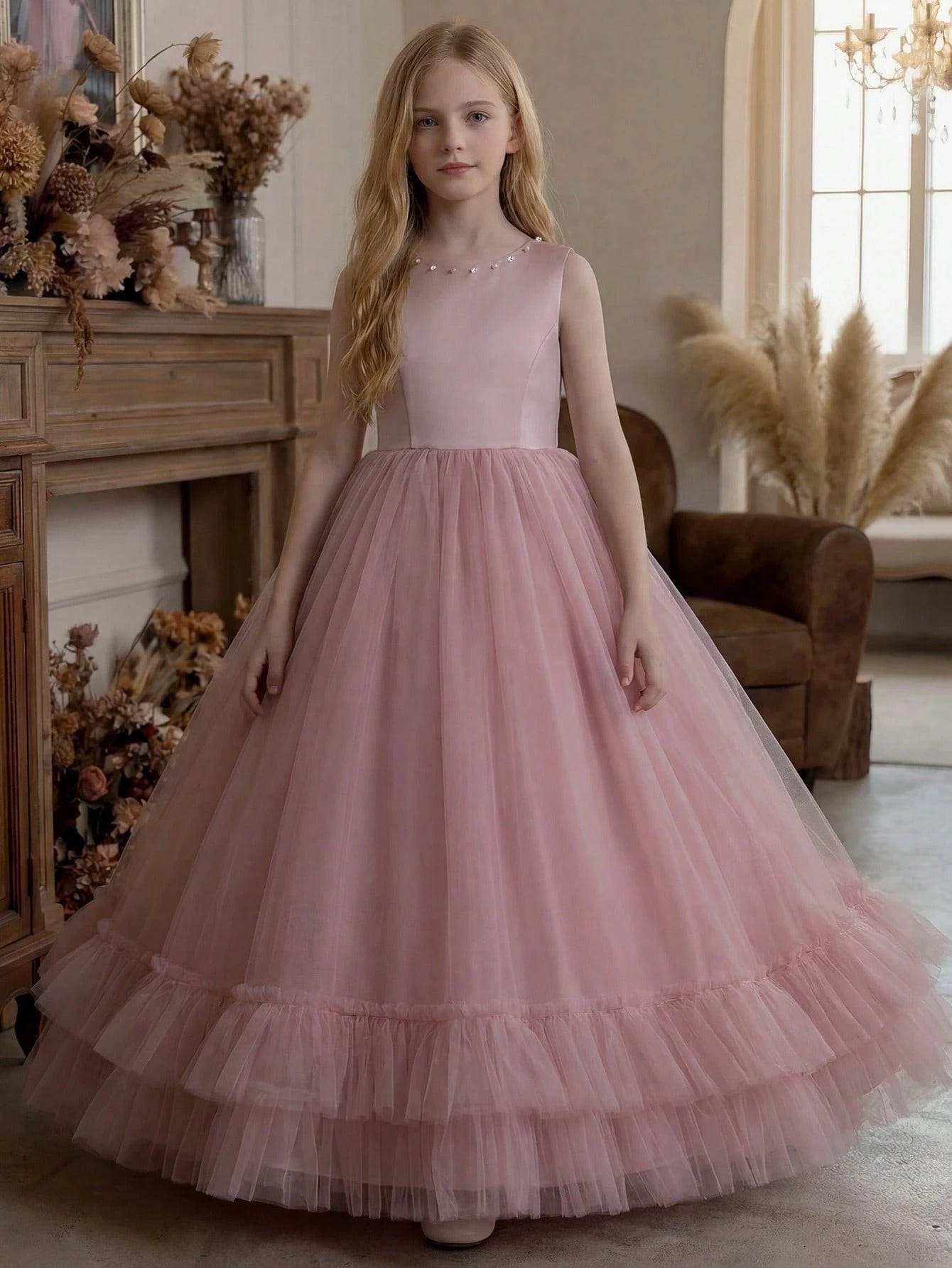 5191 Flower Girl Dresses Wedding Kids Lovely Puffed Backless Big Butterfly Bridesmaid Princess Teen Girls Clothing 15 to 16