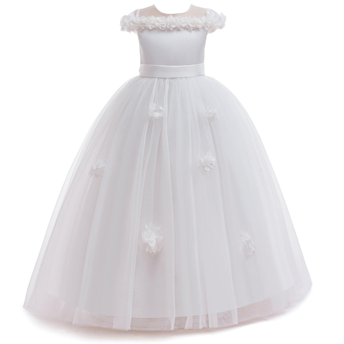 5231 Wholesale China White Angel Bride Flower Girl Dress 12Y Kids Long Plain Casual Formal Ball Gown Wedding Graduation Party Dresses