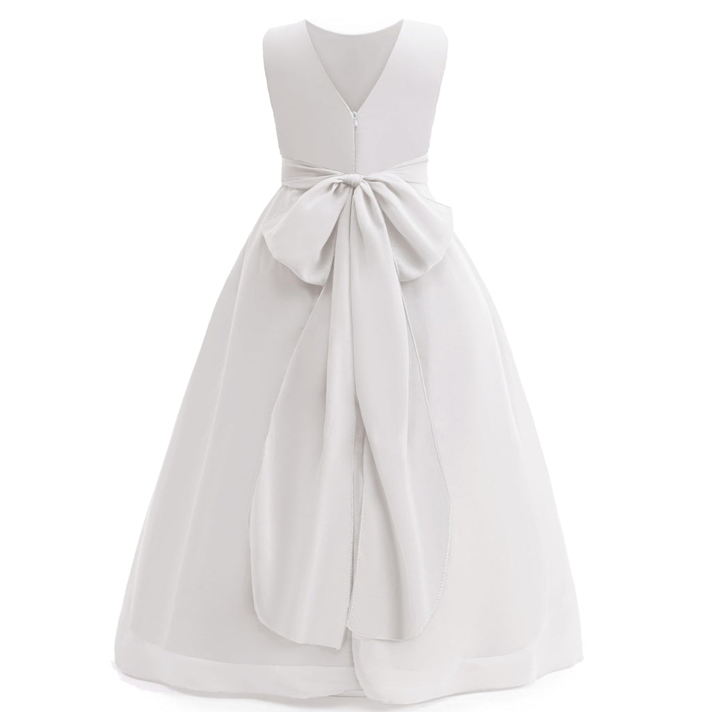 5129 Girls Clothing Long  Flower Girls Dresses Bow Gown 4-14 Backless Kids Birthday Communion Party Dress