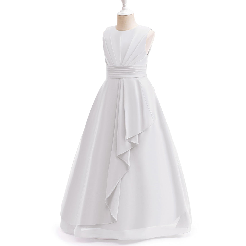 5129 Girls Clothing Long  Flower Girls Dresses Bow Gown 4-14 Backless Kids Birthday Communion Party Dress