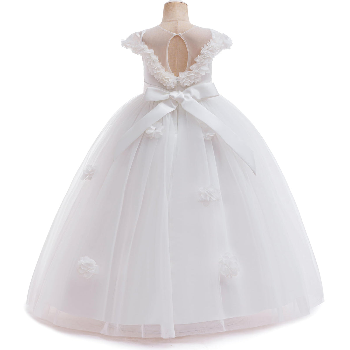 5231 Wholesale China White Angel Bride Flower Girl Dress 12Y Kids Long Plain Casual Formal Ball Gown Wedding Graduation Party Dresses