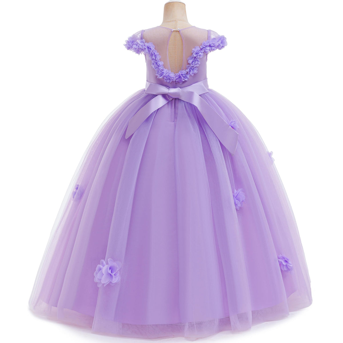 5231 Spring Wedding Little Girls Dress Blush Pink Floral Trim Long Gown for Easter Communion Baptism Bridesmaid Birthday Photoshoot