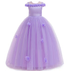 5231 Spring Wedding Little Girls Dress Blush Pink Floral Trim Long Gown for Easter Communion Baptism Bridesmaid Birthday Photoshoot