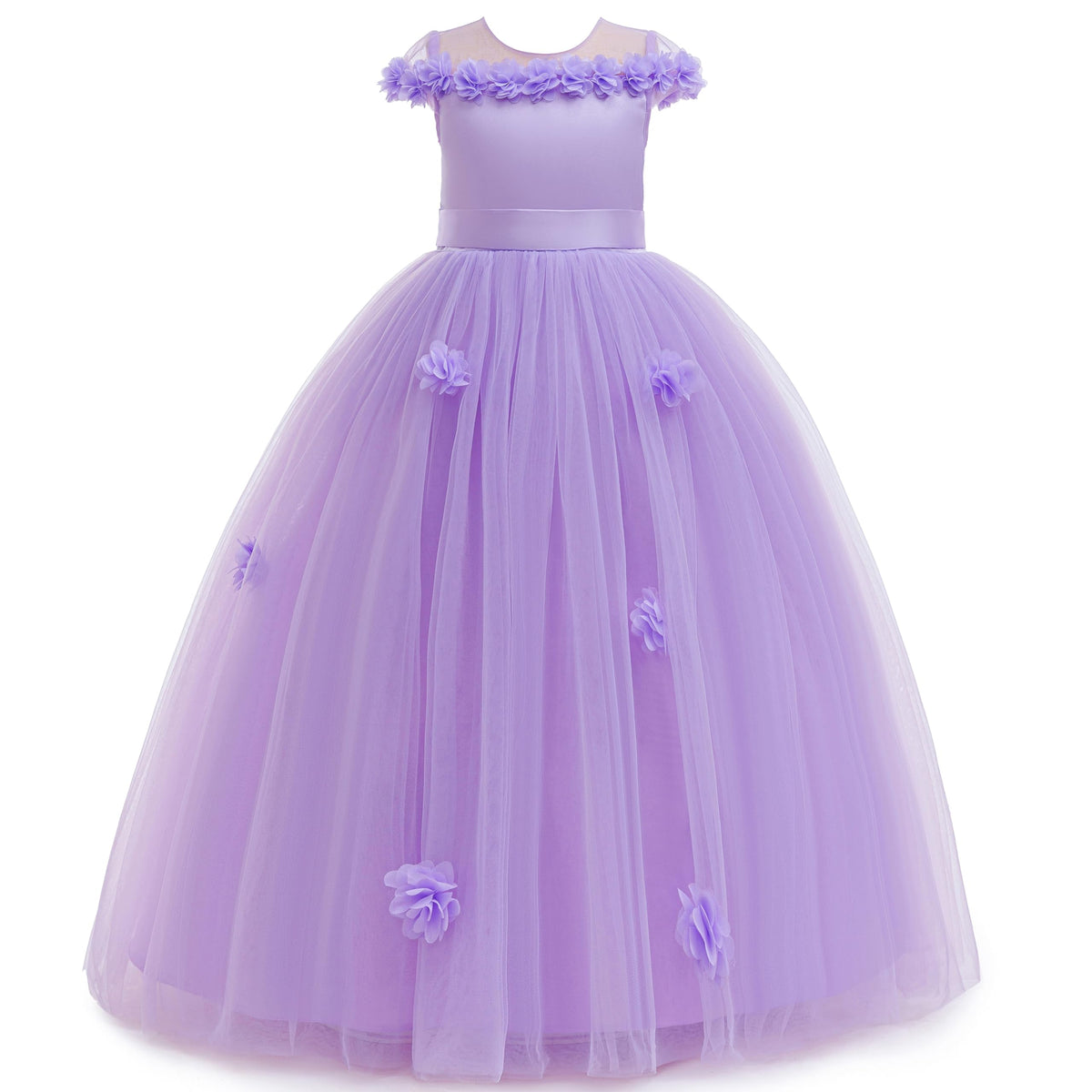 5231 Spring Wedding Little Girls Dress Blush Pink Floral Trim Long Gown for Easter Communion Baptism Bridesmaid Birthday Photoshoot