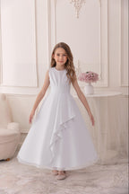 5129 Girls Clothing Long  Flower Girls Dresses Bow Gown 4-14 Backless Kids Birthday Communion Party Dress