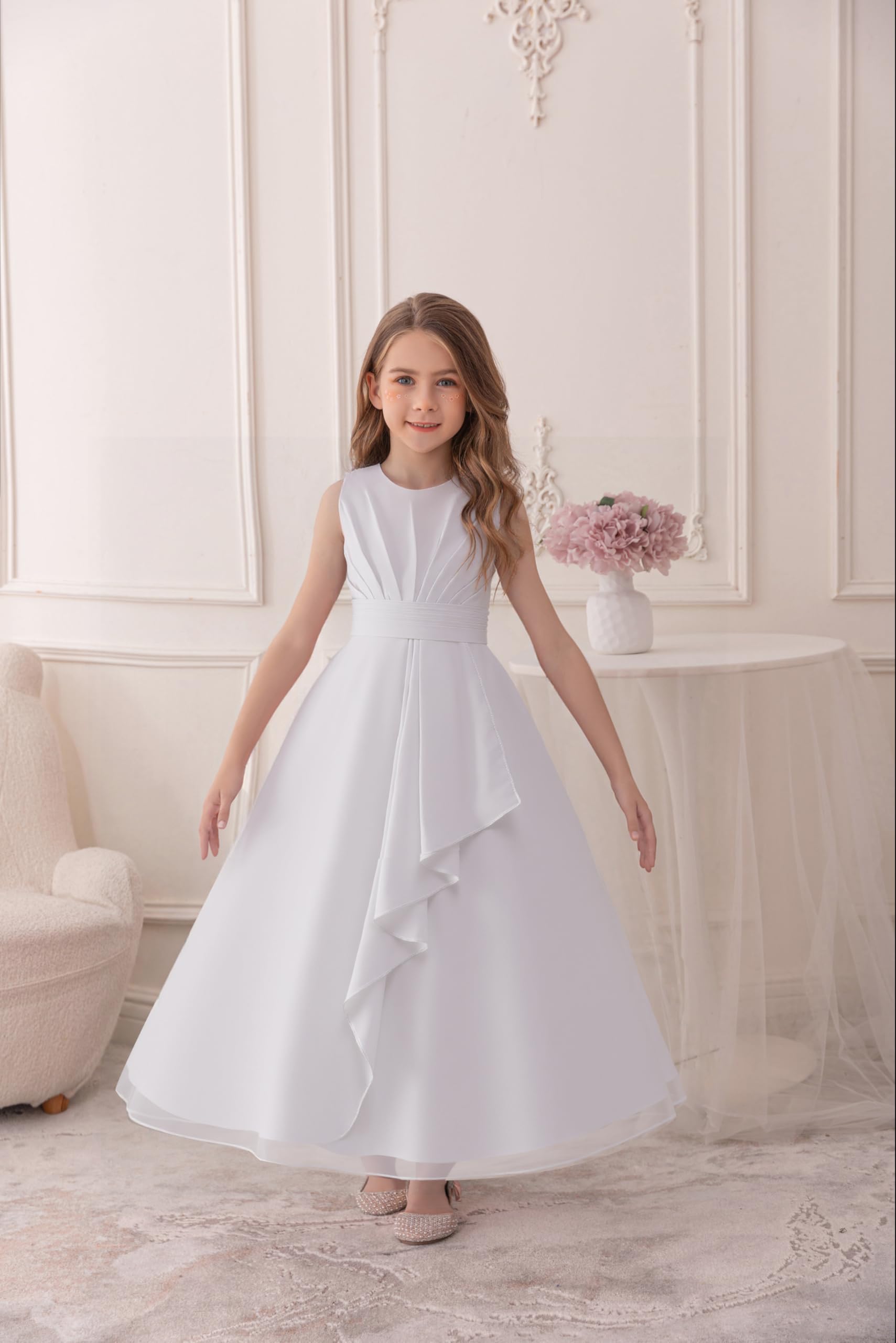 5129 Girls Clothing Long  Flower Girls Dresses Bow Gown 4-14 Backless Kids Birthday Communion Party Dress