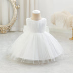 5296 Wholesale Baby Girls White Pearl Tulle Dress 1-4 Years Flower Girl Wedding Baptism Party Gown OEM Kids Clothing Supplier Wear