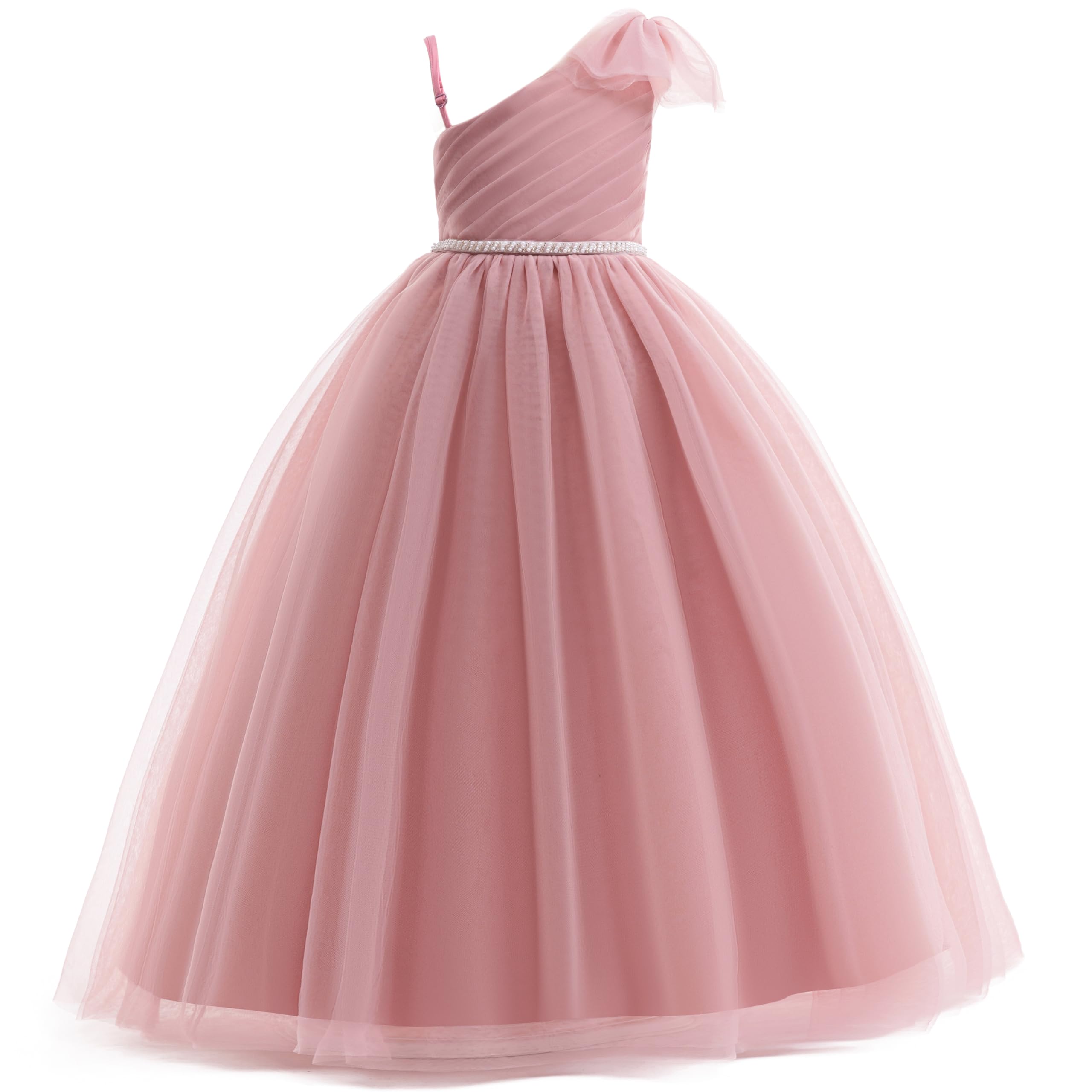 5163 New Year Gala Girls One Shoulder Dress Burgundy Gown for Christmas Recital Holiday Party Stage Performance Year End Celebration