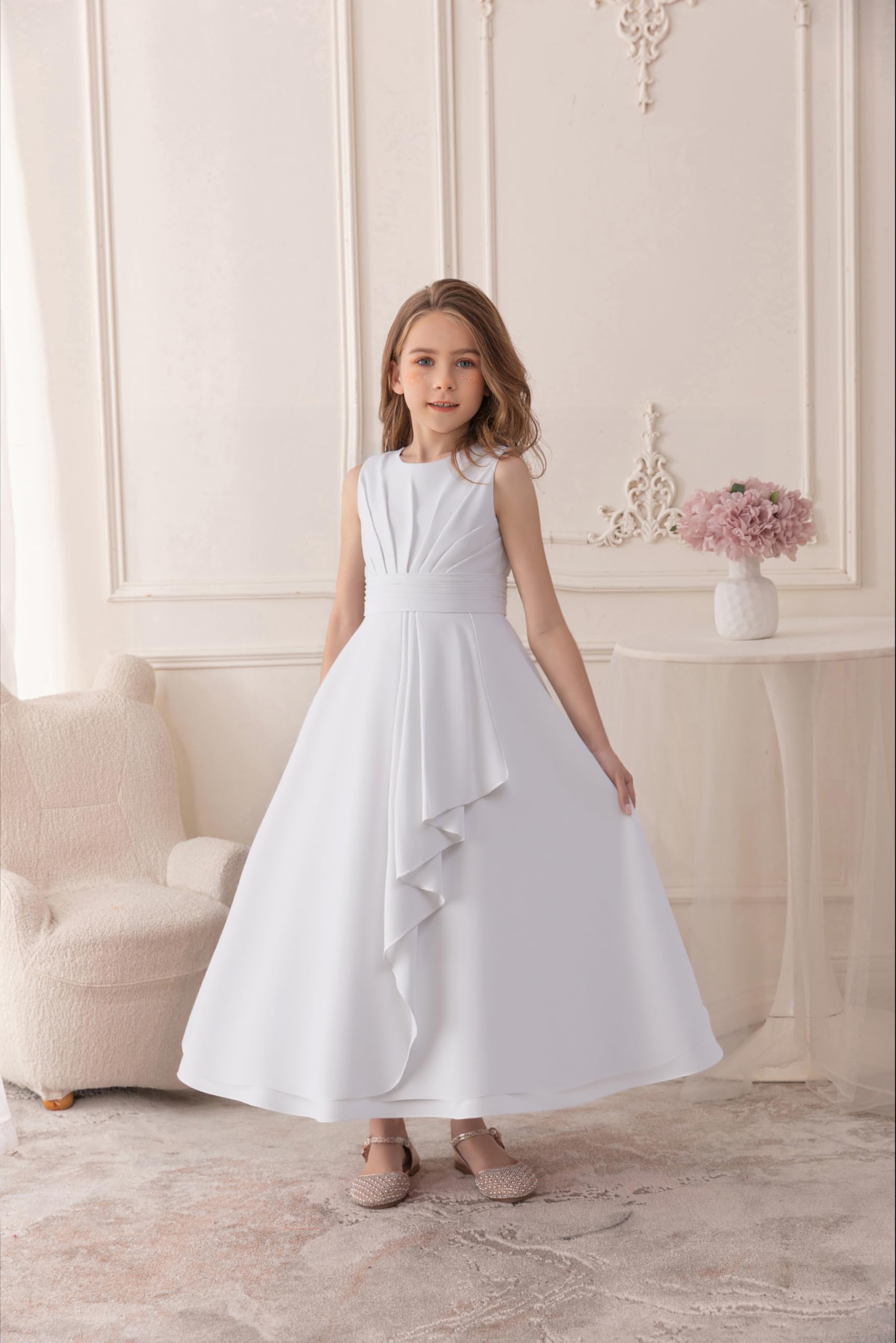 5129 Girls Clothing Long  Flower Girls Dresses Bow Gown 4-14 Backless Kids Birthday Communion Party Dress