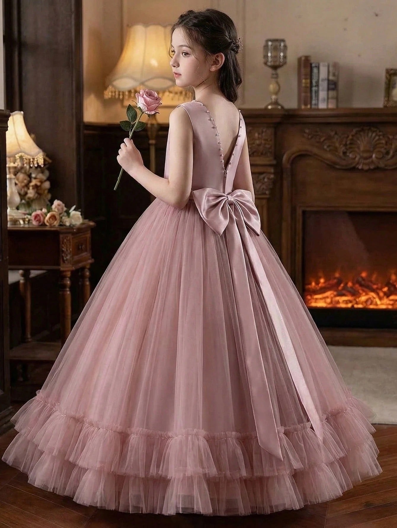 5191 Flower Girl Dresses Wedding Kids Lovely Puffed Backless Big Butterfly Bridesmaid Princess Teen Girls Clothing 15 to 16