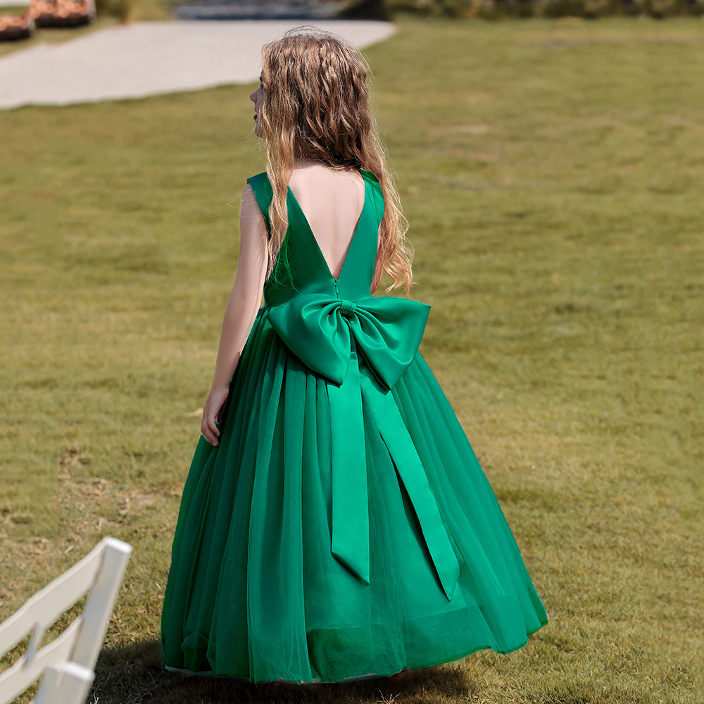 7790 Flower Girls Tulle Dresses for Formal Wedding Party Luxury Satin Elegant Princess Pageant Long Fashion Girl Kids Dress 4-14Y