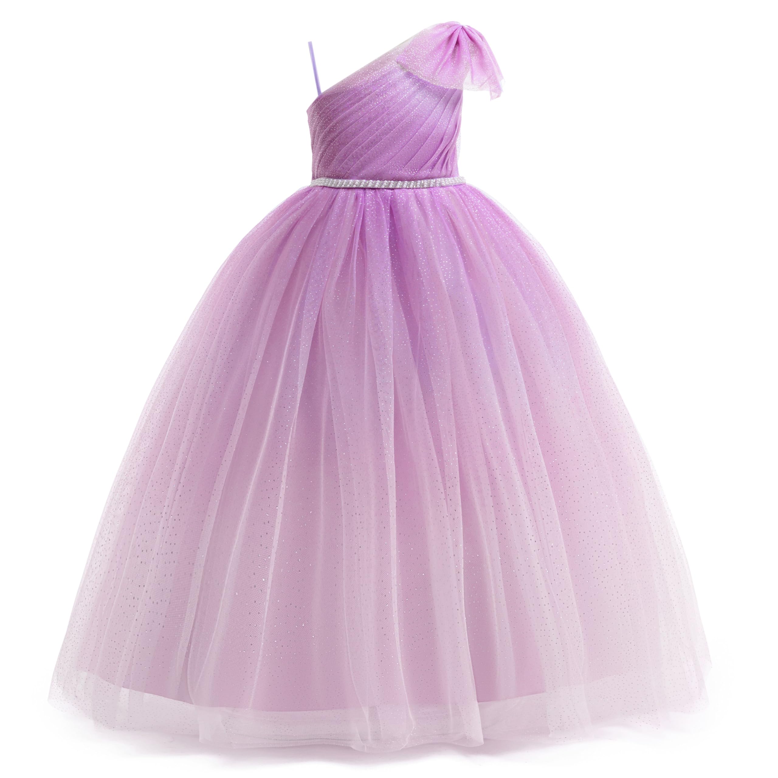 5163 New Year Gala Girls One Shoulder Dress Burgundy Gown for Christmas Recital Holiday Party Stage Performance Year End Celebration