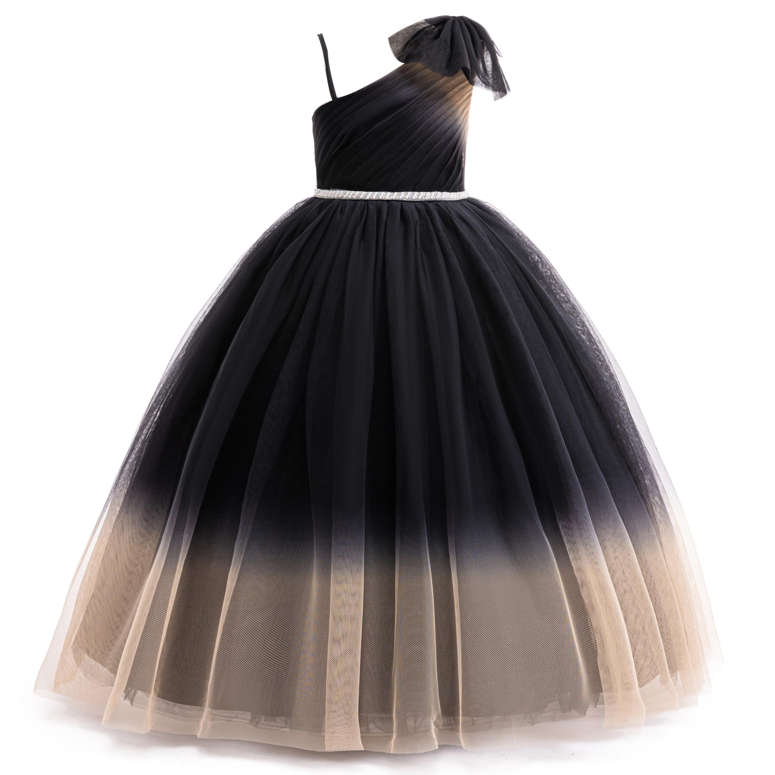 5163 New Year Gala Girls One Shoulder Dress Burgundy Gown for Christmas Recital Holiday Party Stage Performance Year End Celebration