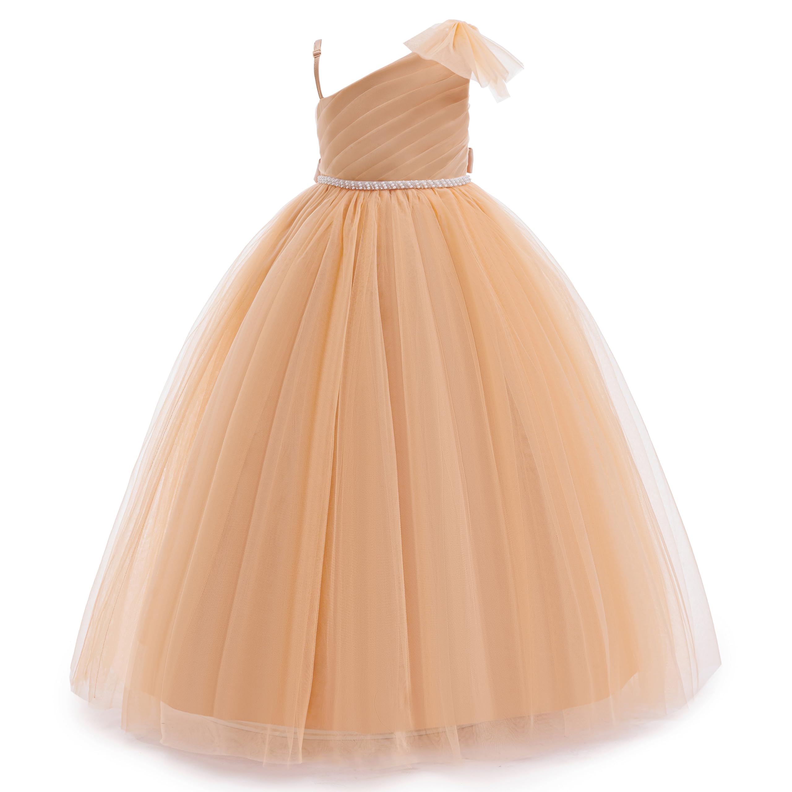 5163 New Year Gala Girls One Shoulder Dress Burgundy Gown for Christmas Recital Holiday Party Stage Performance Year End Celebration