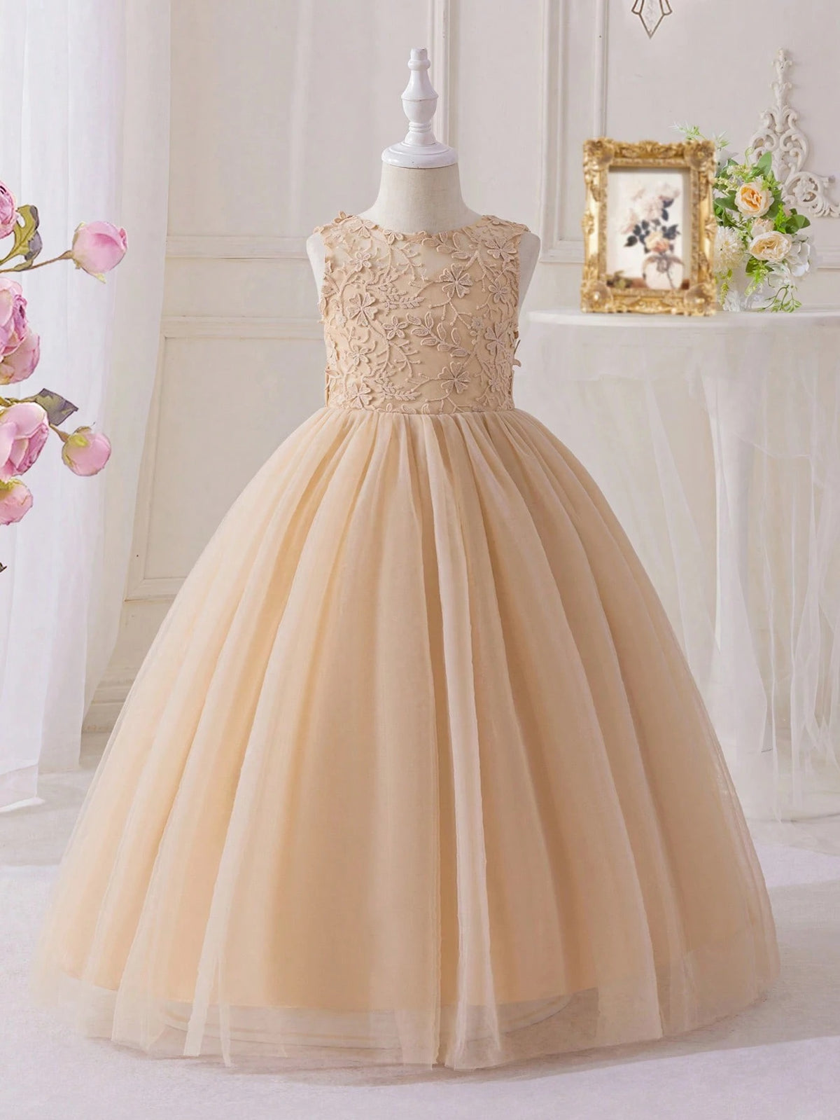 7789 Wholesale Rose Gold Princess Tutu Ballroom Gown Flower Girl Dress 5Y Formal Kids Girls Wedding Birthday Party Dresses