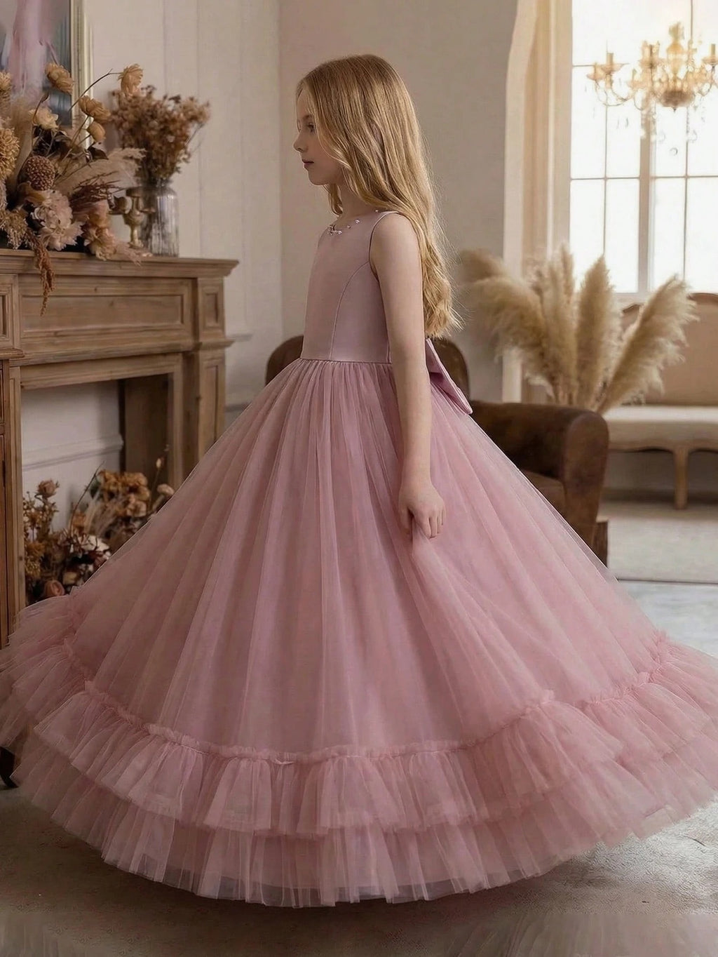 5191 Flower Girl Dresses Wedding Kids Lovely Puffed Backless Big Butterfly Bridesmaid Princess Teen Girls Clothing 15 to 16