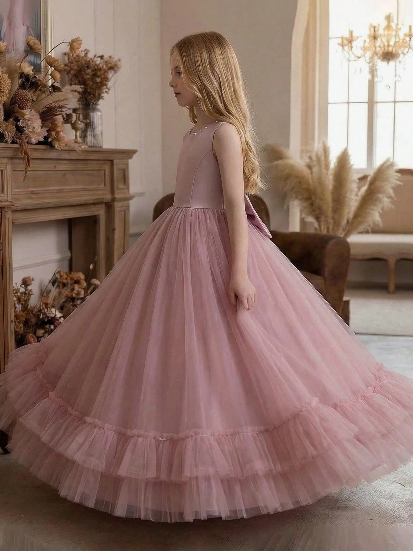 5191 Flower Girl Dresses Wedding Kids Lovely Puffed Backless Big Butterfly Bridesmaid Princess Teen Girls Clothing 15 to 16